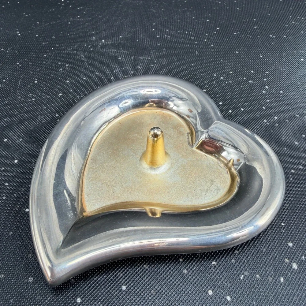 Lenox Heart Shaped Ring Holder Silver Gold Tone Metal Jewelry Trinket Dish 4in